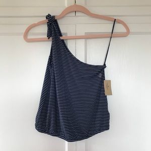 American Eagle Blue Striped One Shoulder Tank Top